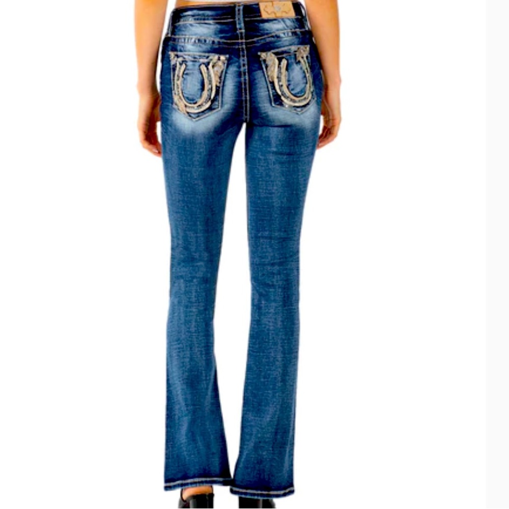 Miss Me Feathered Horseshoe Mid-Rise Bootcut Jeans NWT